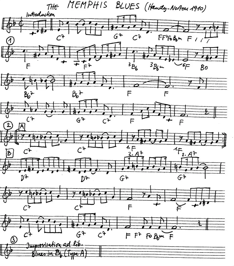 memphis blues free jazz leadsheet - Courtesy of the Jungle Jazz Band